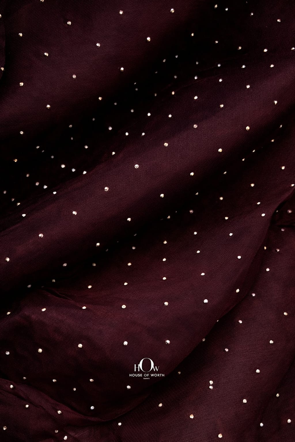 Luxurious wine red rhinestone organza fabric for bridal lehengas and dresses