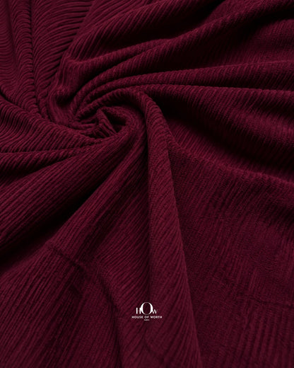 Maroon ribbed corduroy fabric for trousers, pants and smart casual tailoring