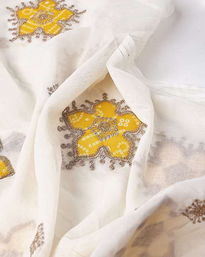 Pure Mul Chanderi embroidered fabric with floral jaal design for traditional suits and sarees