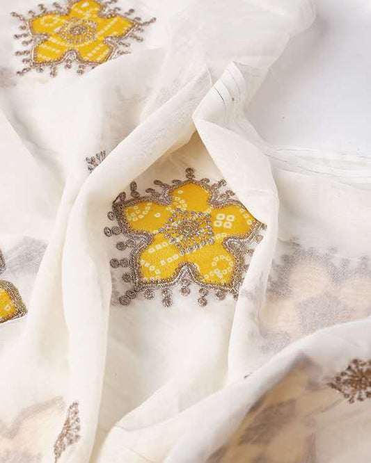 Pure Mul Chanderi embroidered fabric with floral jaal design for traditional suits and sarees