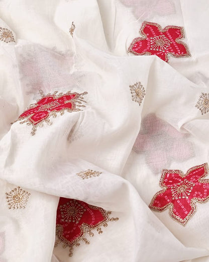 Soft Mul Chanderi embroidered fabric with floral detail for ethnic wear