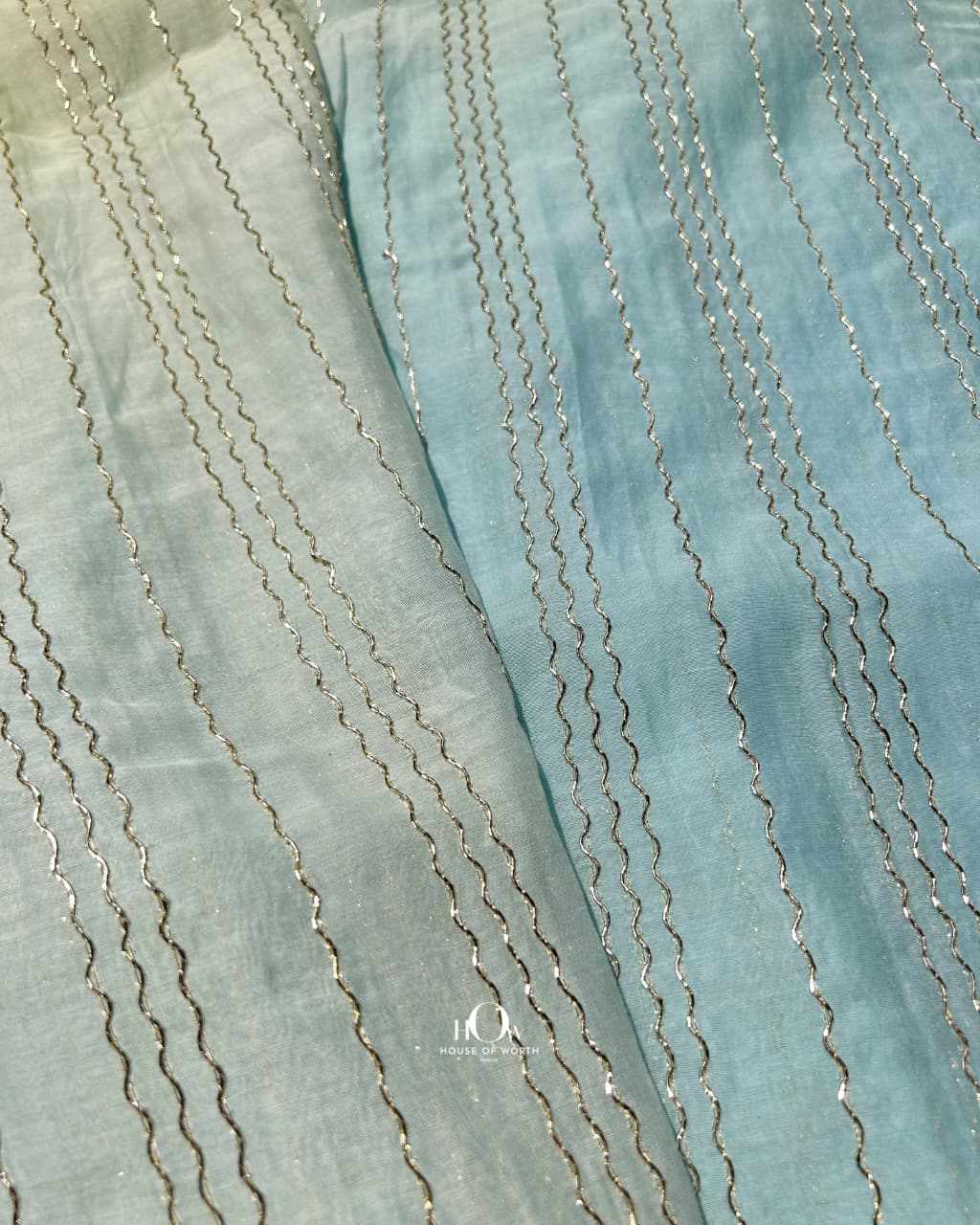 Soft blue green ombre mul chanderi fabric ideal for sarees and kurtas