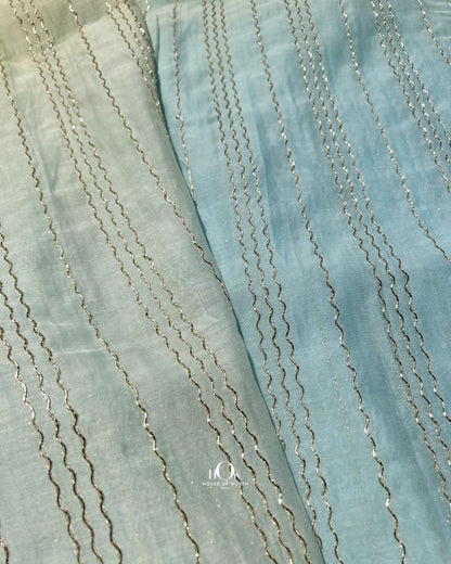 Soft blue green ombre mul chanderi fabric ideal for sarees and kurtas