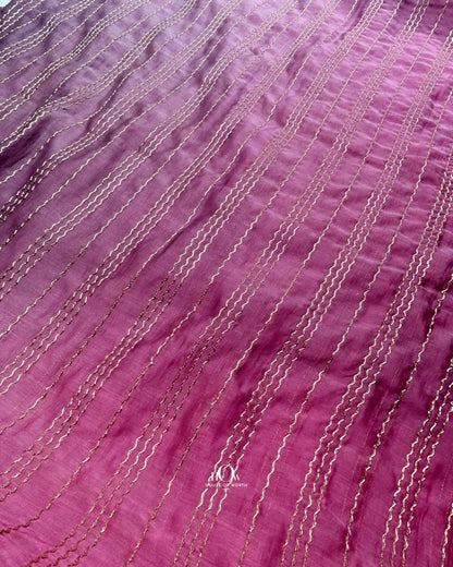 Luxurious purple magenta ombre mul chanderi fabric for sarees