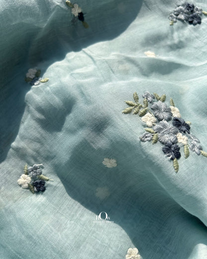 Pastel Chanderi fabric with delicate butta work – available for wholesale and per meter retail orders.
