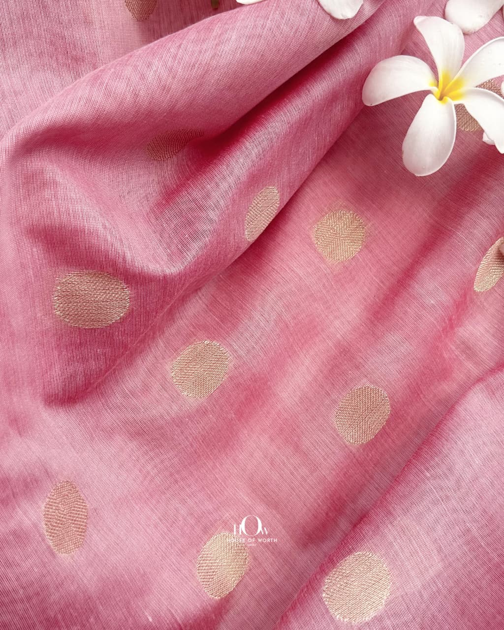 Premium polka dot cotton chanderi fabric with graceful drape