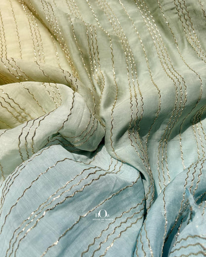 Lightweight ombre chanderi fabric in blue green ombre for elegant suits
