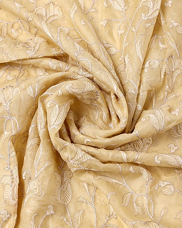 mul chanderi embroidered textile with floral jaal for ethnic suits and sarees.