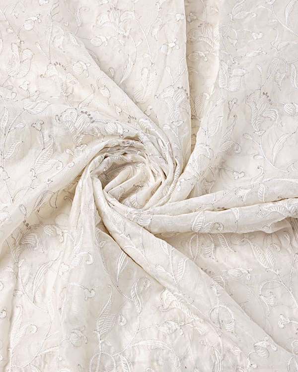 mul chanderi fabric with delicate floral embroidery ideal for sarees and suits