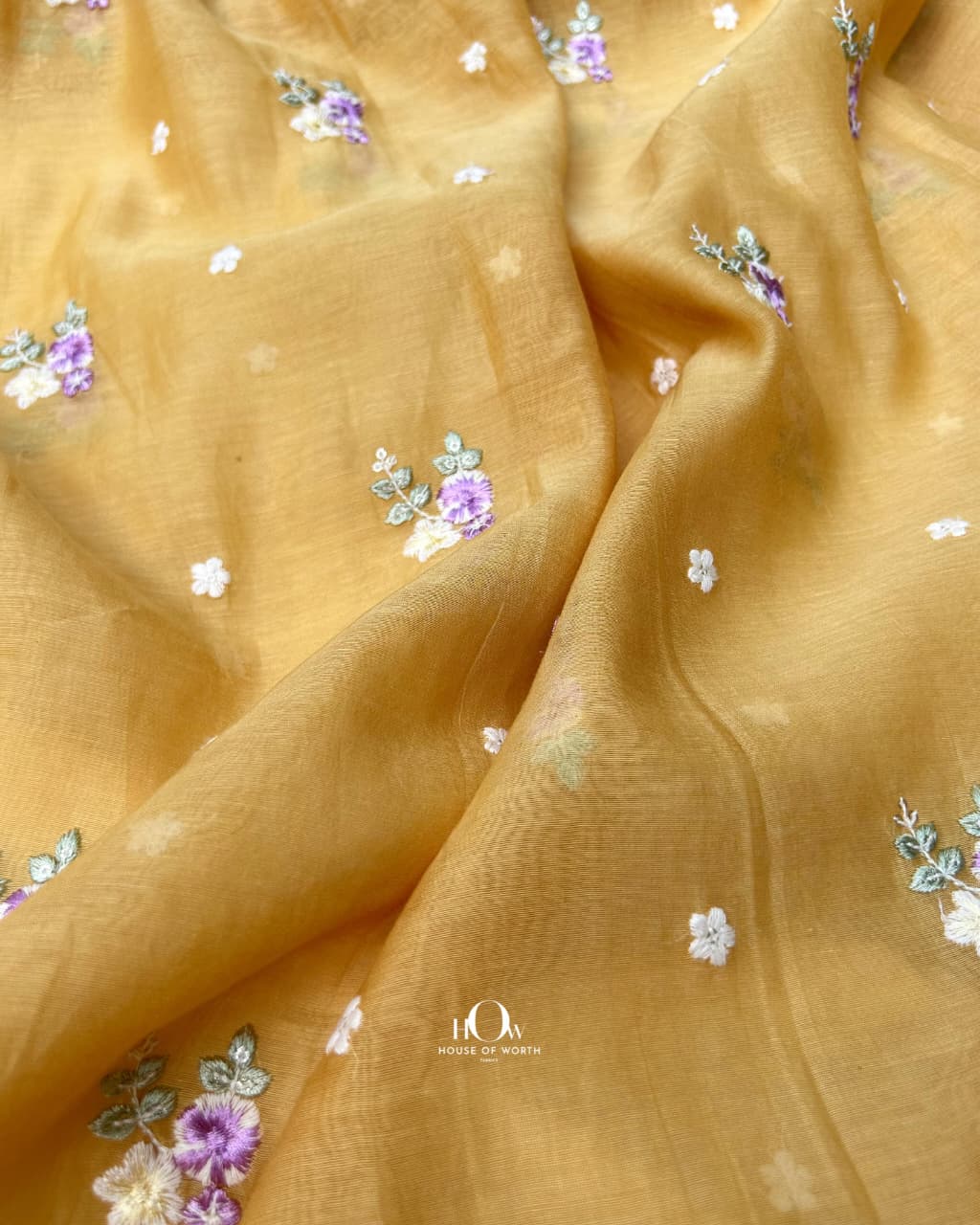 chanderi embroidery fabric for kurta suits mustard yellow