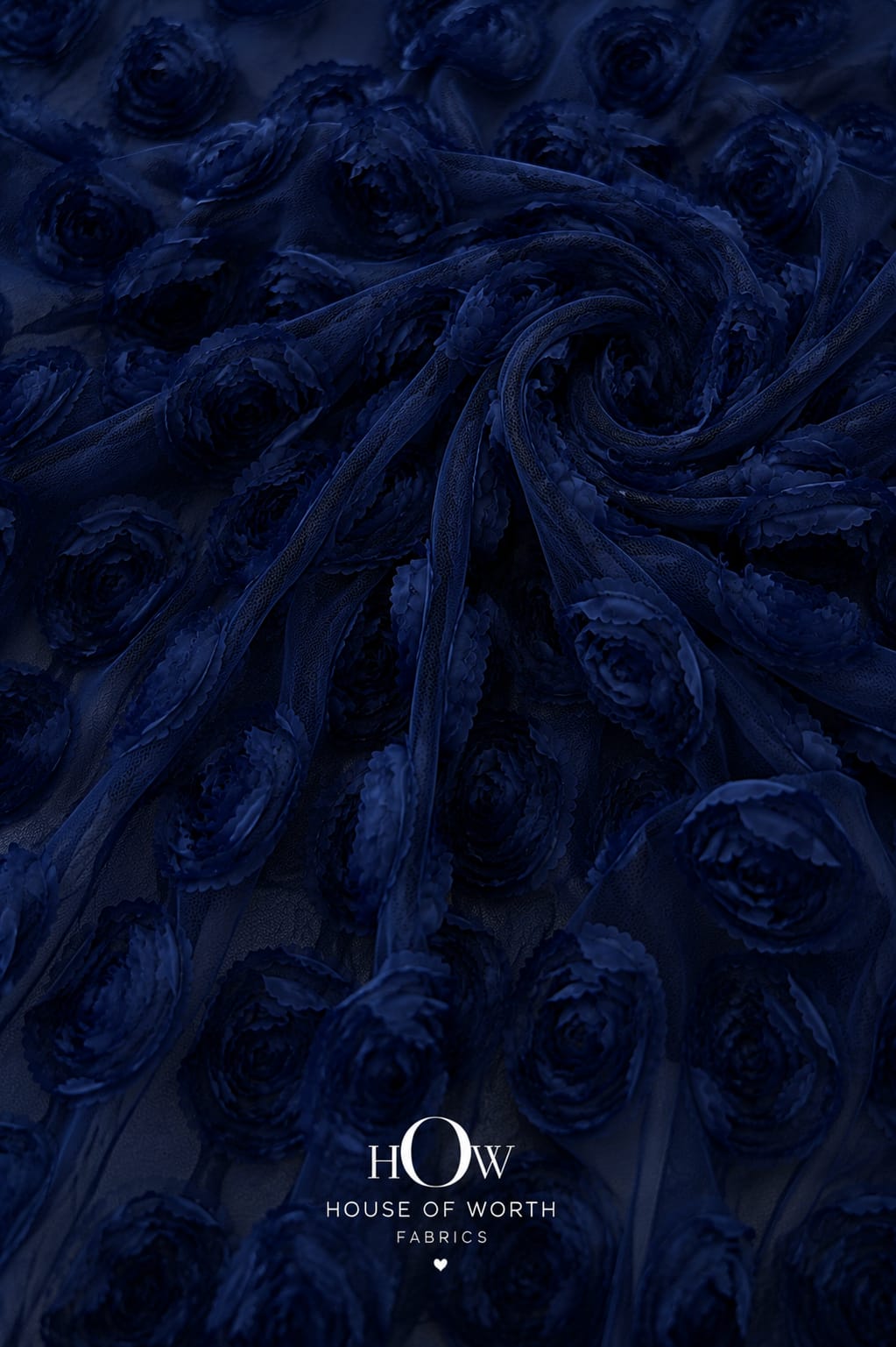 Navy blue 3D flower applique net fabric for lehengas and gowns