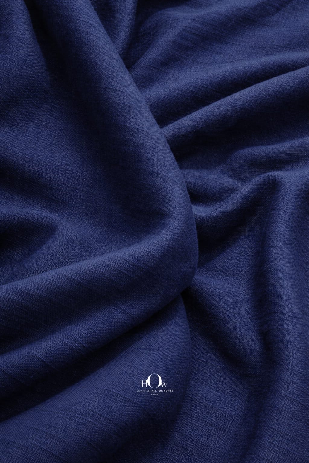 Premium cotton linen blend fabric navy blue texture close up for garment manufacturers