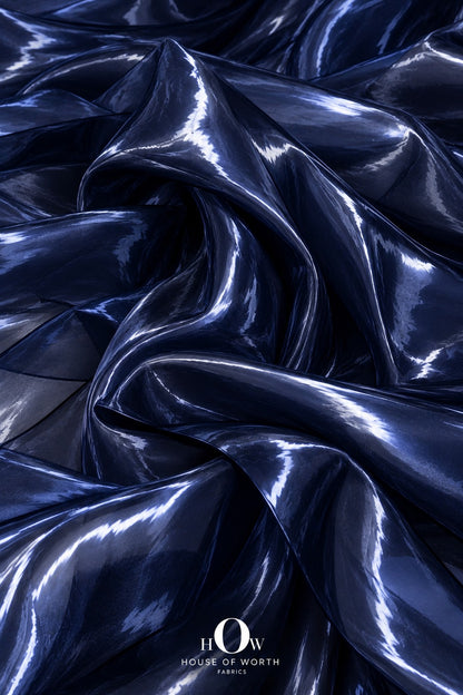 Imported navy blue liquid organza for dupattas and festive ethnicwear