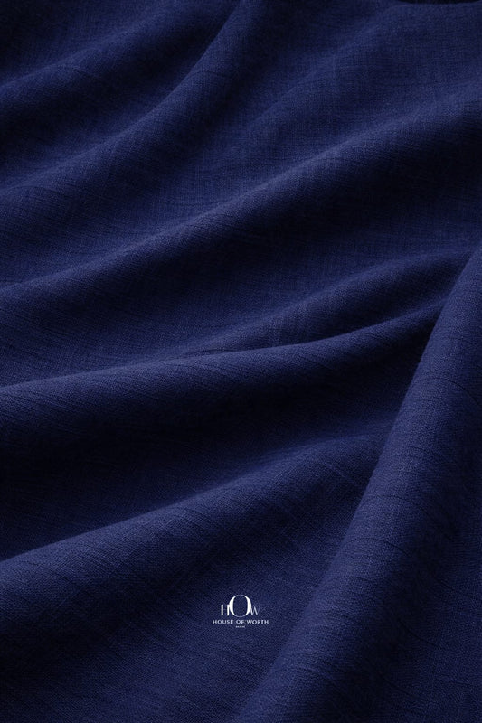Navy blue cotton linen fabric for shirts and uniforms with clean texture and soft drape