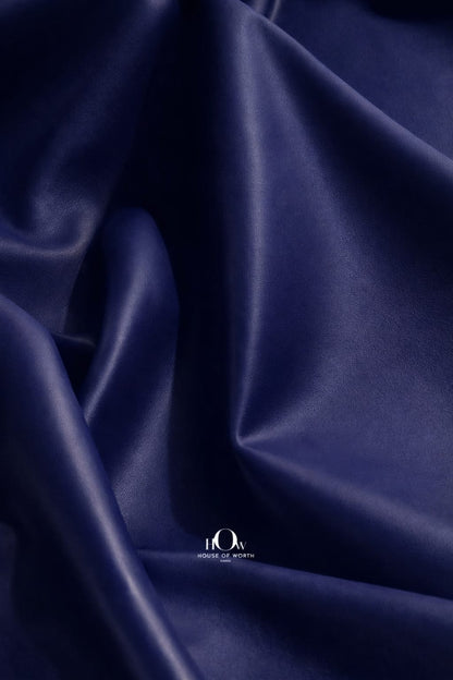 Navy Blue imported leather fabric close-up showing deep colour and smooth, premium finish