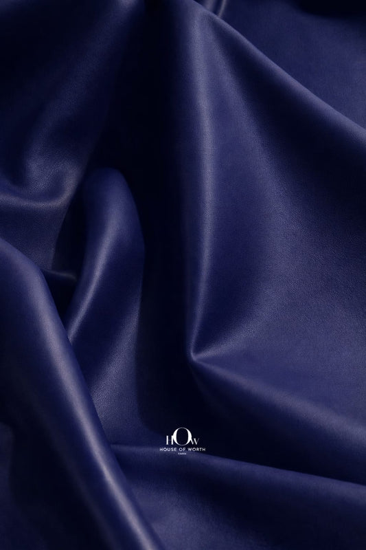 Navy Blue imported leather fabric close-up showing deep colour and smooth, premium finish