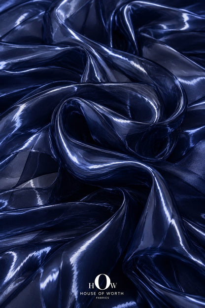 Navy Blue organza fabric for saree and lehenga designs