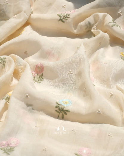 Cream mul chanderi fabric for suits kurtas and festive sarees
