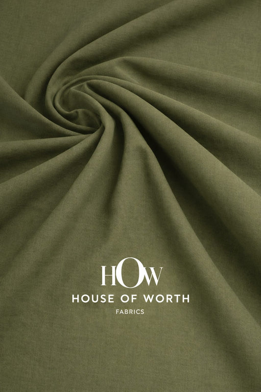 Olive green cotton poplin dyed fabric for dresses and kurtas