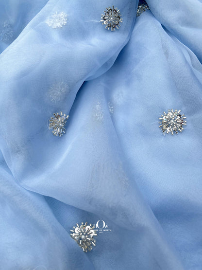 Printed organza fabric for dresses and western wear. Organza fabric suppliers in Surat