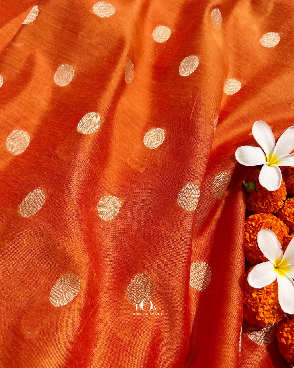 Peach orange cotton chanderi fabric for festive ethnic wear