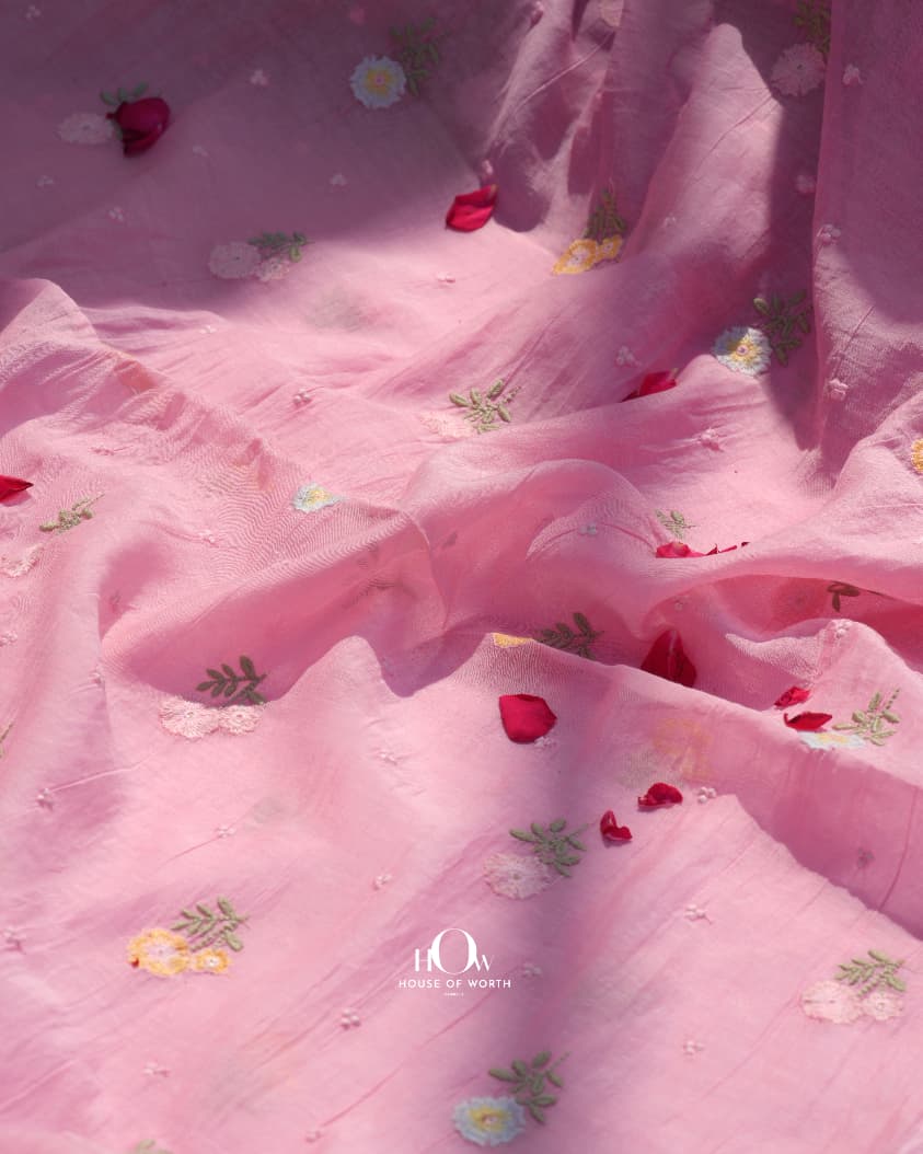 Baby pink chanderi fabric lightweight breathable texture