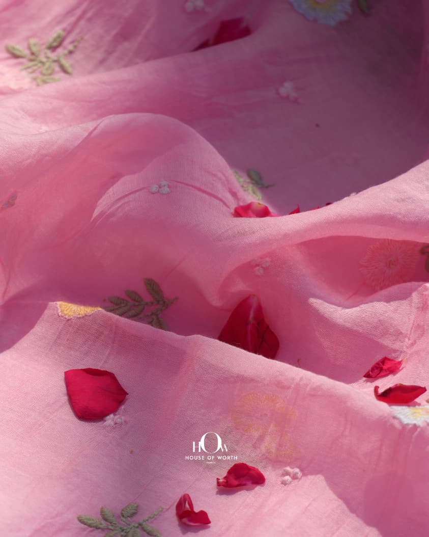 Pastel pink mul chanderi fabric for festive suits and sarees
