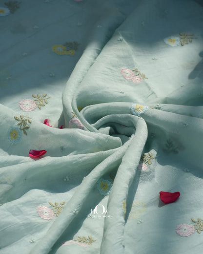 Powder blue chanderi fabric lightweight festive material