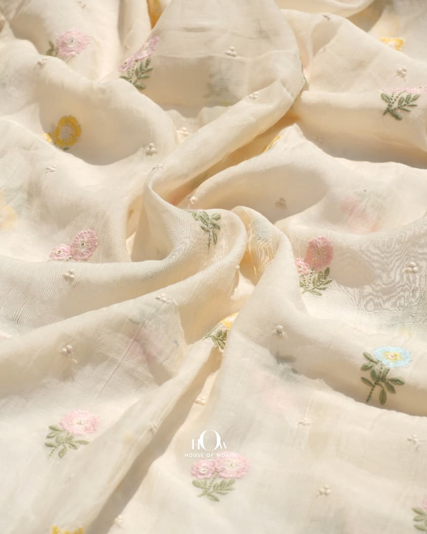 Premium ivory mul chanderi fabric India boutique quality