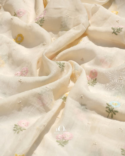 Premium ivory mul chanderi fabric India boutique quality