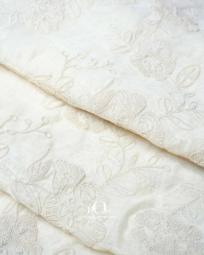 Lightweight embroidered mul chanderi fabric for festive wear and designer outfits