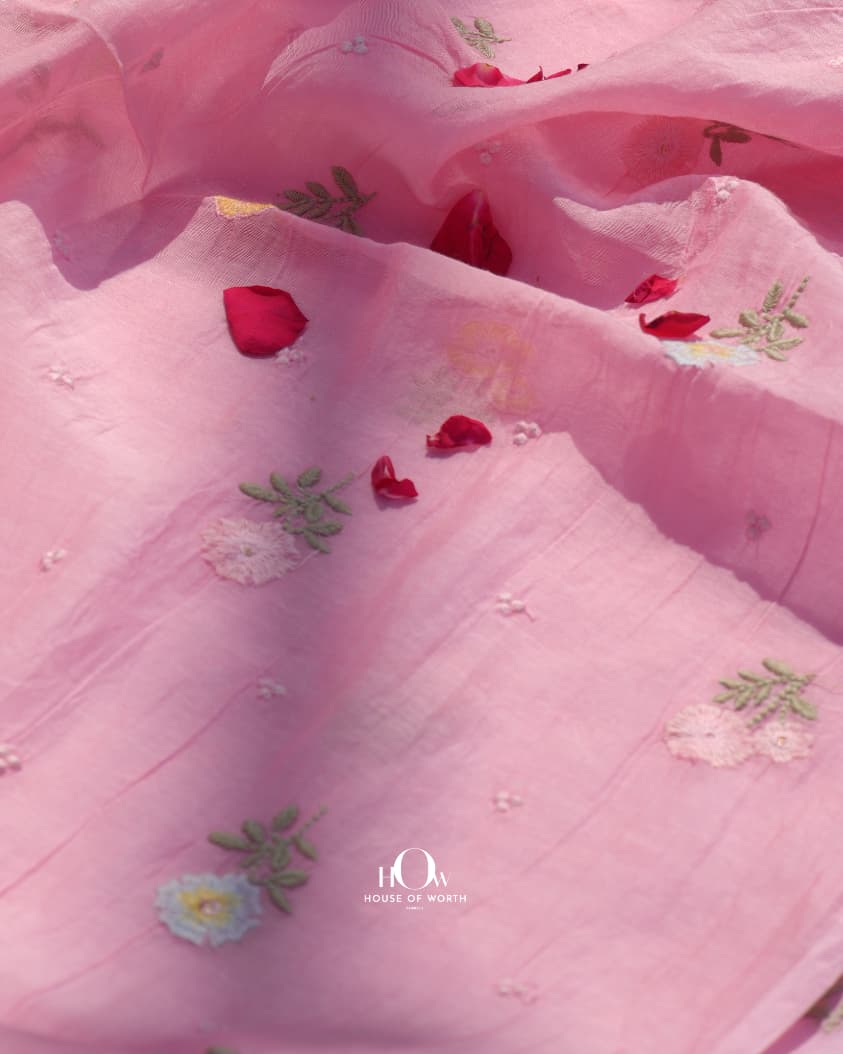 Premium pink mul chanderi fabric India designer quality