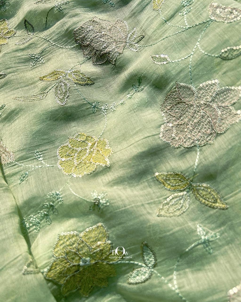 Lightweight festive mul chanderi embroidery fabric for ethnic wear