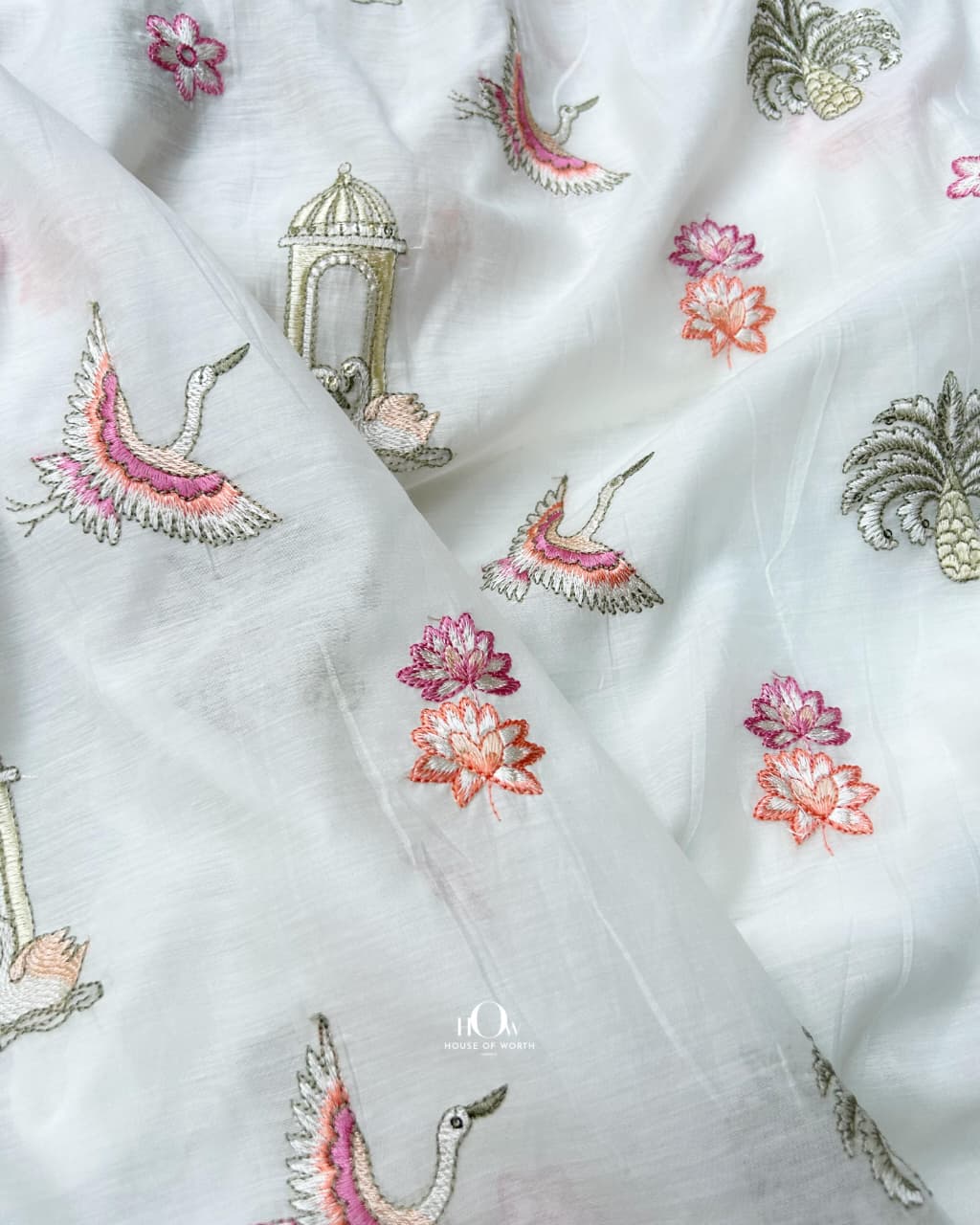 luxury white chanderi fabric for designer ethnic outfits