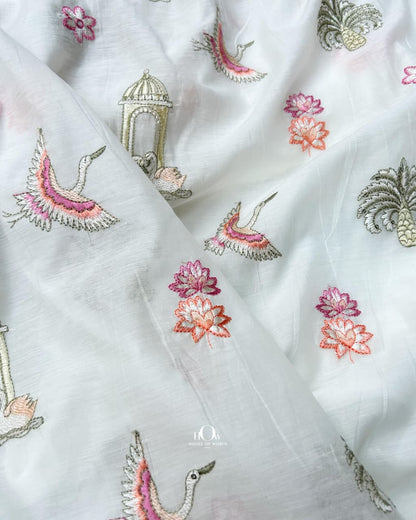 luxury white chanderi fabric for designer ethnic outfits