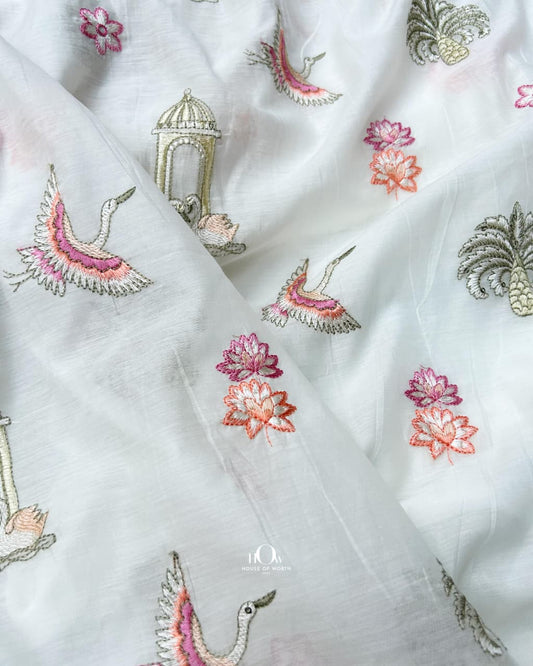 luxury white chanderi fabric for designer ethnic outfits