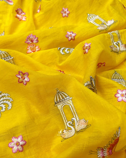 luxury yellow chanderi fabric for summer ethnic outfits