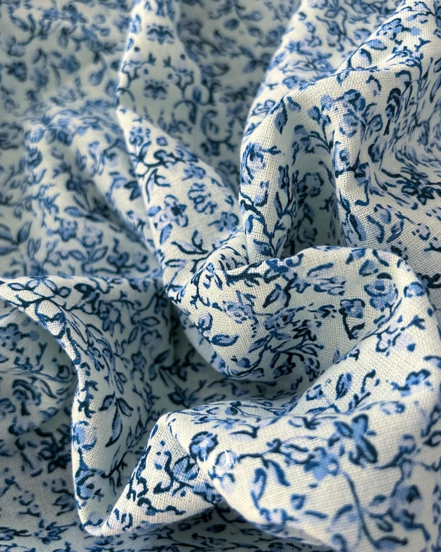 Floral printed cotton-linen fabric, breathable for summer dresses; Mumbai supplier