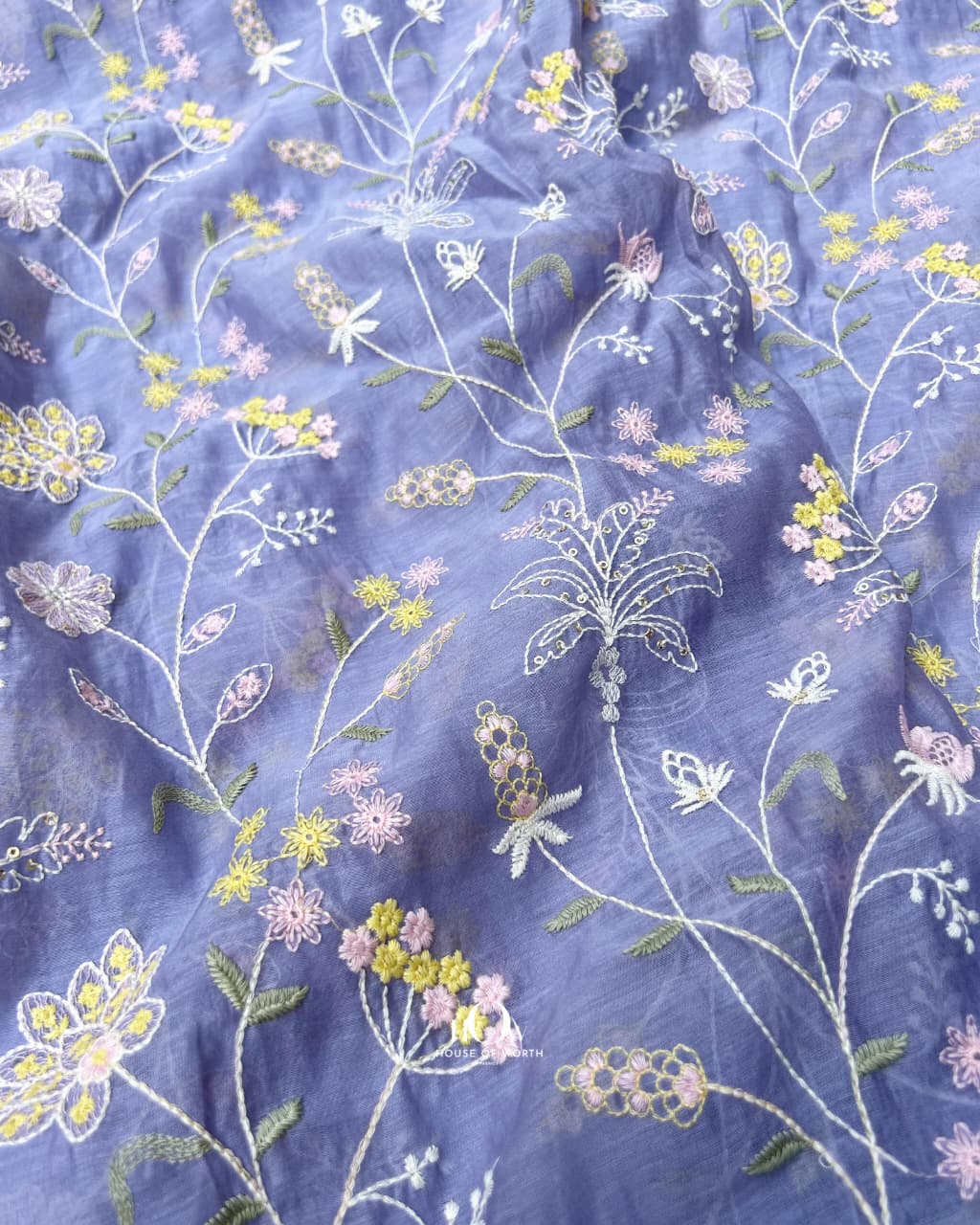 pure mul chanderi fabric lavender blue lightweight and sheer