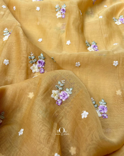 pure mul chanderi fabric mustard lightweight breathable texture