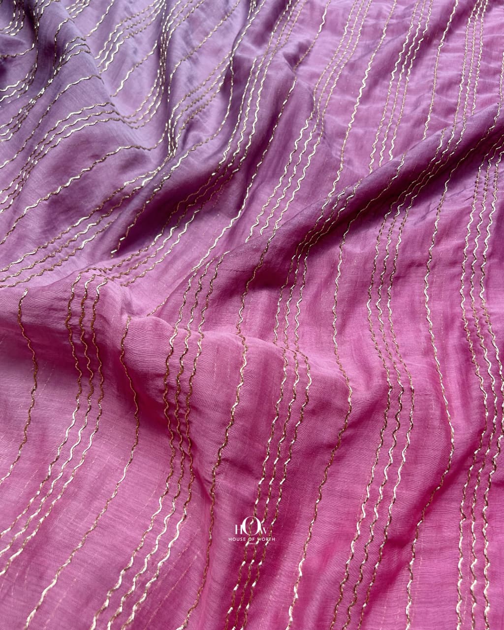 Purple magenta ombre mul chanderi fabric with zari embroidery