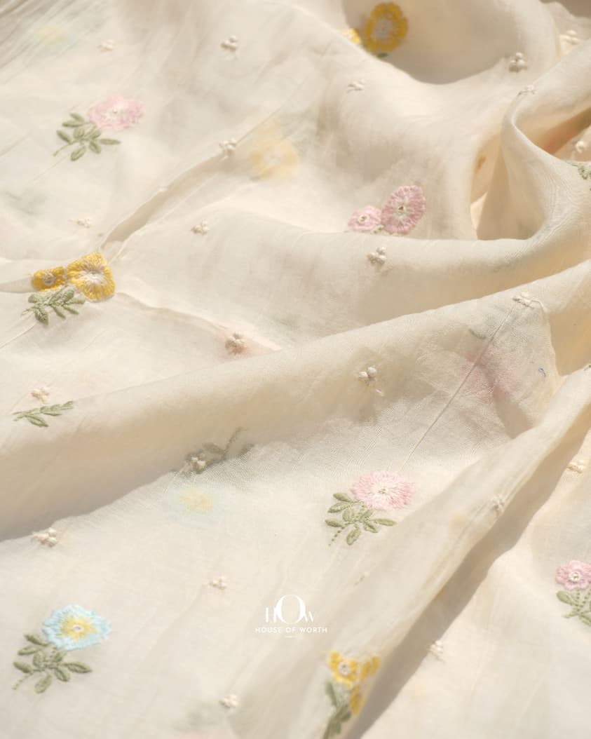 Off white chanderi fabric breathable luxury ethnic wear material