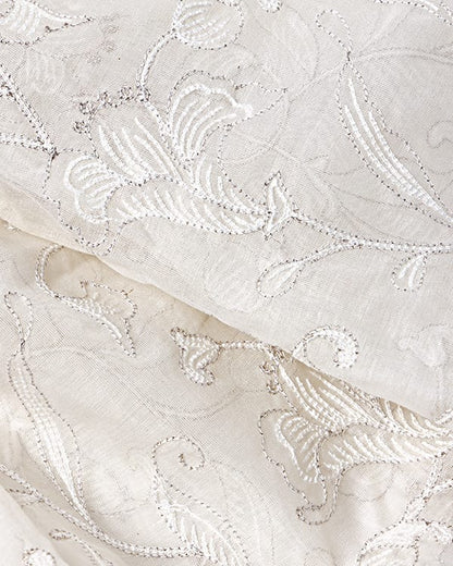 pure mul chanderi textile with elegant thread work for boutique fashion and couture.