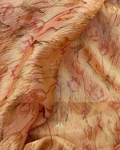 Rich crimson Banaras crushed tissue silk saree with intricate zari for traditional wear.