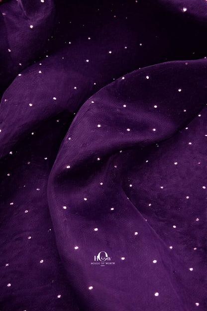  purple organza material adorned with sparkling crystal details