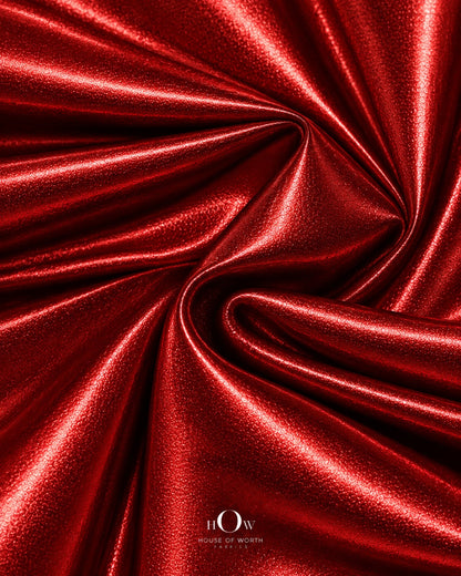 Red shiny metallic Lycra fabric drape for dresses, stagewear and statement fashion