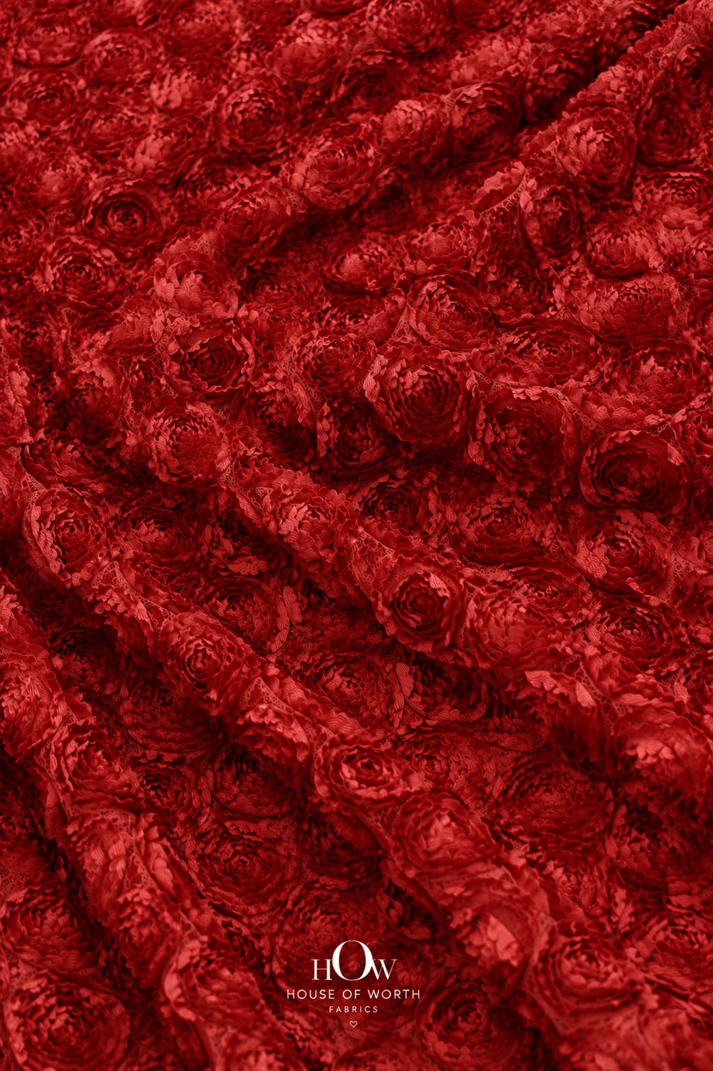 Red 3D applique floral net fabric for gowns and lehengas