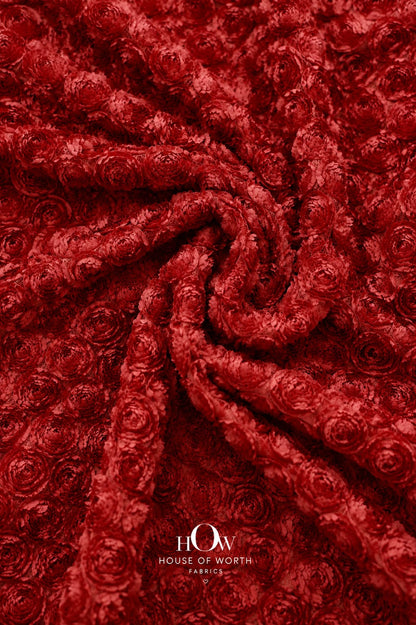 Red all-over 3D floral net fabric for western dresses and occasion wear