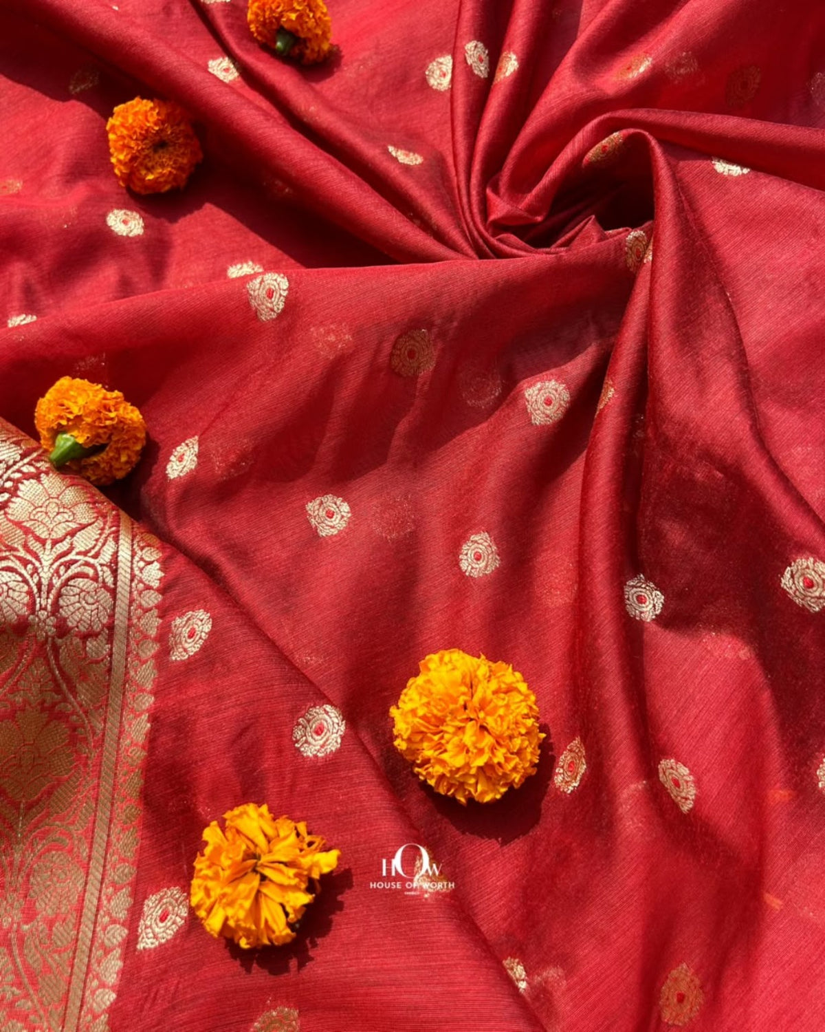 Rust orange Chanderi with decorated side borders and motifs for dupattas and suits