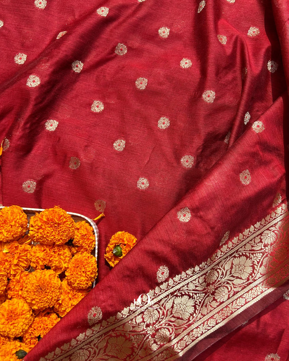 Rust orange pure cotton Chanderi with embroidered floral border for designer sarees